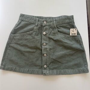 Free People Sage Green Corduroy Button-Front Mini Skirt